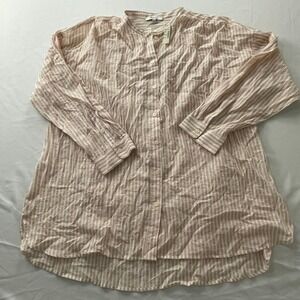 Madewell Seersucker Striped Band Collar Button Down Shirt XL Pink White AG910